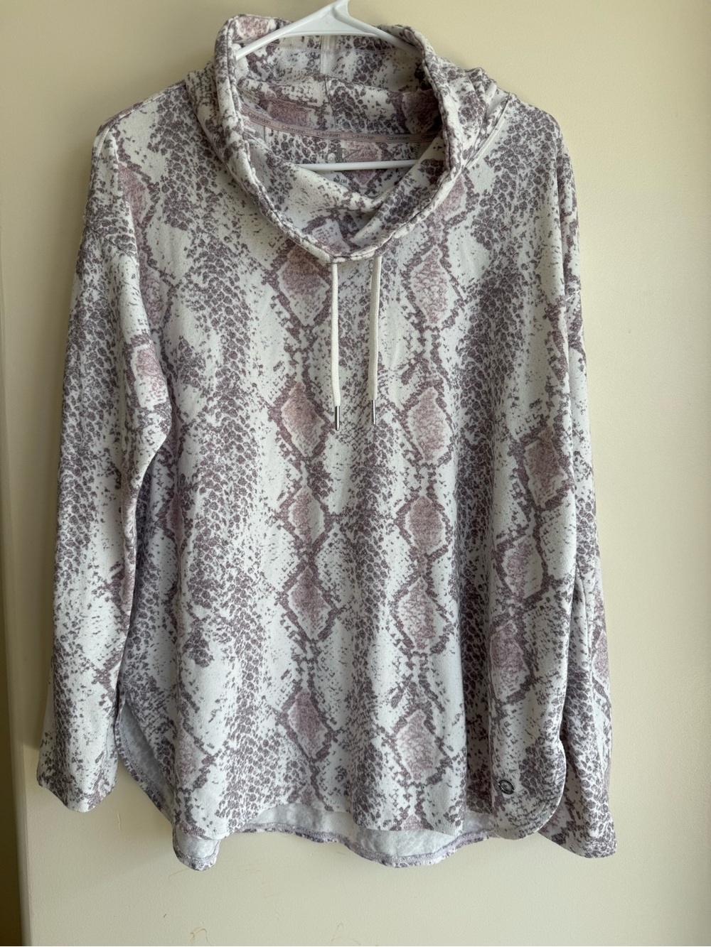 Calvin Klein Performance Snake Print Cowl Neck Pullover - White & Taupe